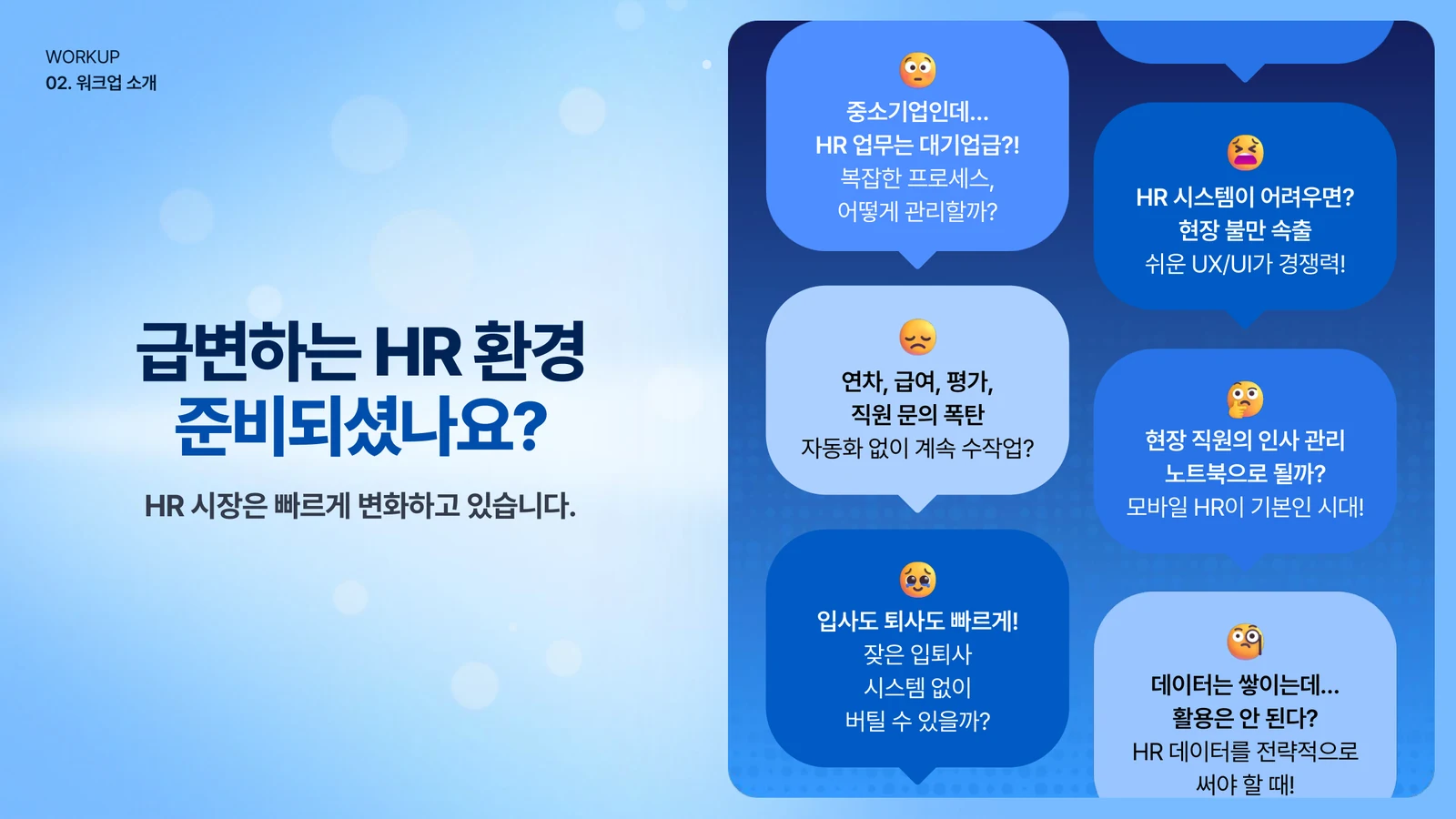 HR 담당자의 질문을 정리한 서비스소개서 지면