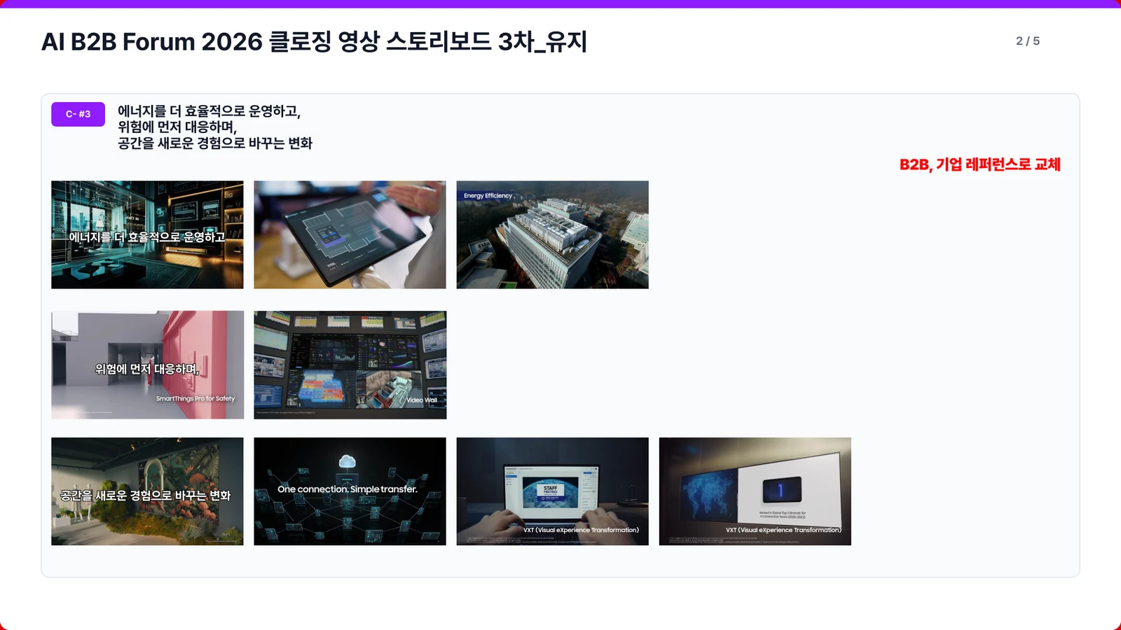기존 영상과 새 장면의 연결을 검토한 클로징 스토리보드