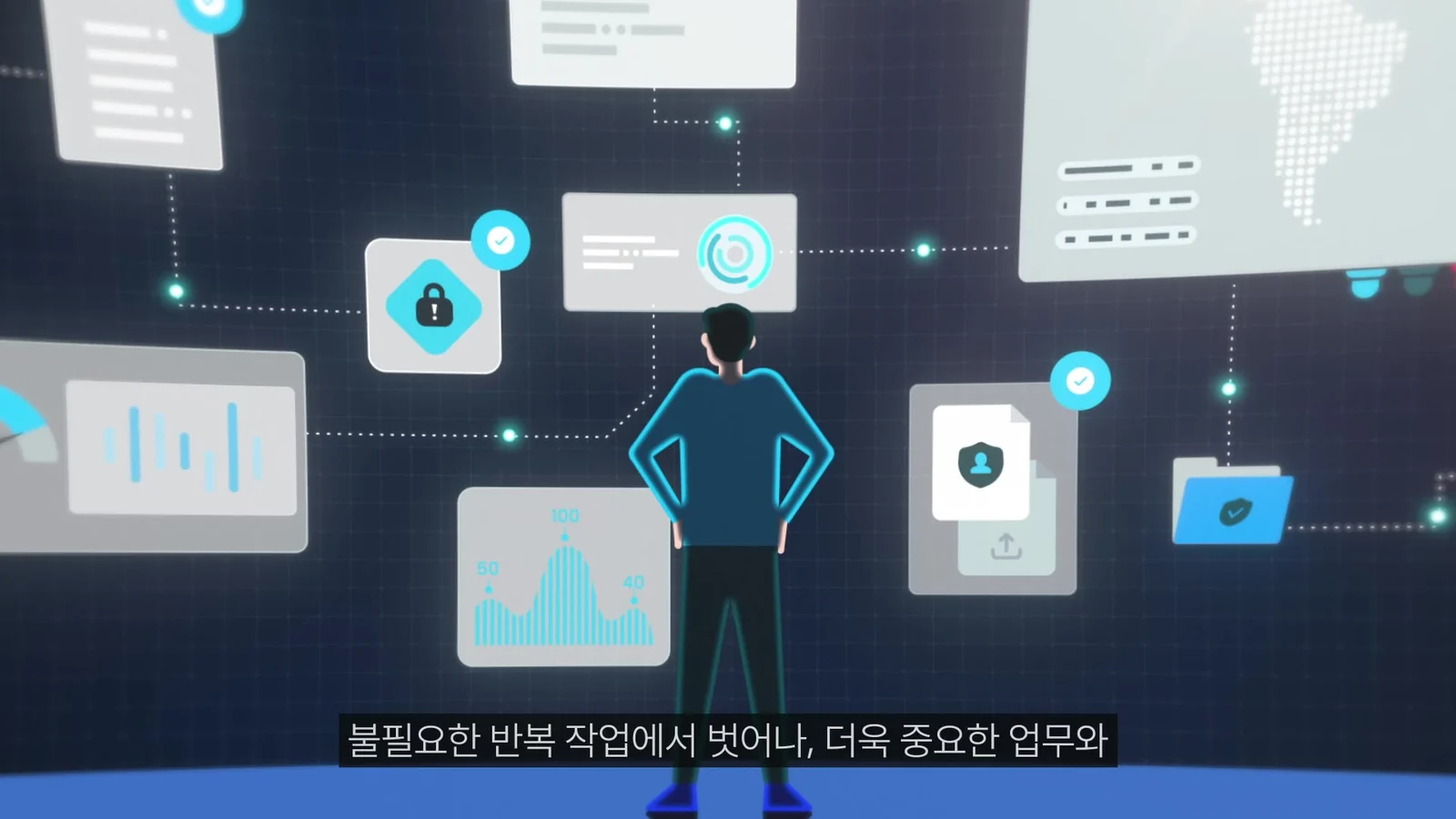 업무 흐름을 시각화한 서비스 소개 장면